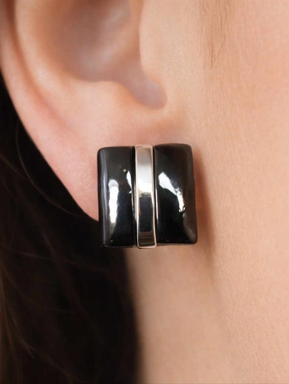 Elegant Women's Black and Silver Accent Stud Earrings - CUSP by Neiman Marcus